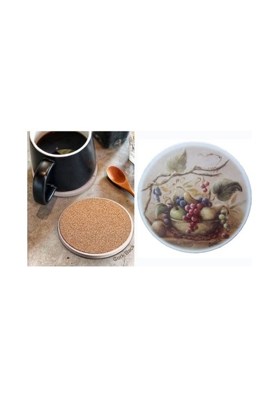 Seramik Bardak Altlığı Üzüm Desenli 10x10cm Çok Renkli