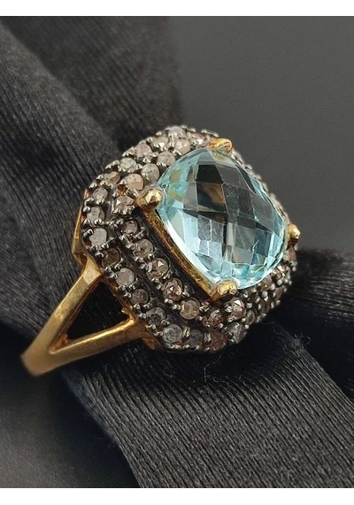 Allahverdi Türkmen Mavi Topaz Elmas Yüzük 218