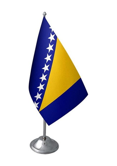 Masa Üstü Bosna Hersek Bayrağı Krom Direk Masa Bayrak Seti