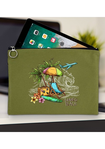 Bk Gift Yaz Temalı-9 Yeşil Tablet Çantası 30x21cm, Apple iPad Uyumlu Çantası, Baskılı Tablet Kılıfı Kılıf