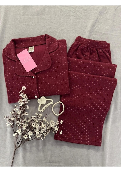 Mh Moony Homewears Nokita Bordo Kışlık Termal Merlin Kumaş Pijama Takımı Ton Bordo