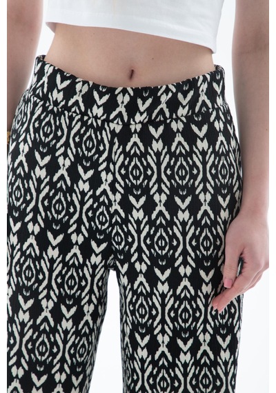 Fashion Friends Desenli Esnek Pantolon Siyah