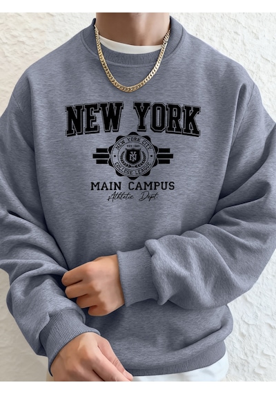 Startmore Startmorenew York City Ana Kampüsü Baskılı Sonbahar Modası Kapüşonlu Erkek Uzun Kollu Her Şeyle Uyumlu Gri