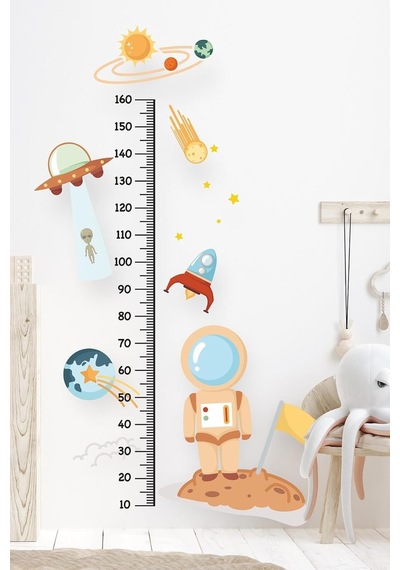 Uzay Figürlü Boy Cetveli Boy Ölçer Sticker Çocuk Bebek Odası Duvar Sticker Seti