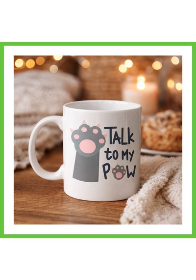 Bezos Talk To My Paw Sevimli Kedi Patili Porselen Kupa Model 57 Dmc Diğer