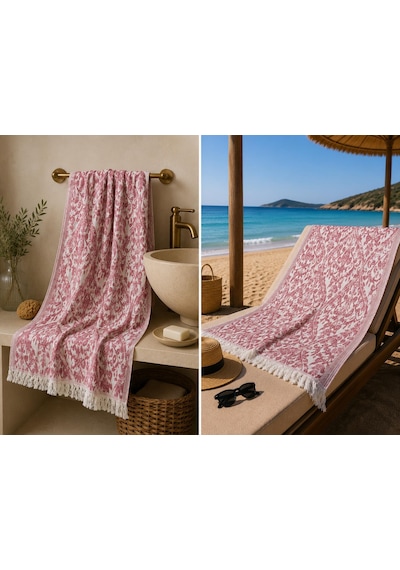 Ege Esintisi Saray Jakarlı Çift Yüzlü Peştemal - Mercan - %100 Pamuk 100x180 Cm Plaj, Havuz Ve Hamam Peştemali Kırmızı