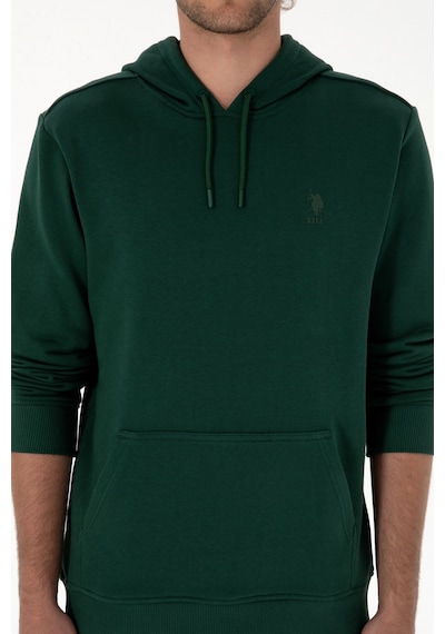 U.S. Polo Assn. Erkek Regular Fit Kapüşonlu Koyu Yeşil Basic Sweatshirt 50313720-VR079