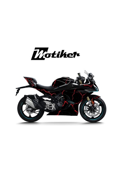 Cfmoto 450sr Kaplama Motosiklet Sticker Etiket Modeli Şimşek Desen Kırmızı