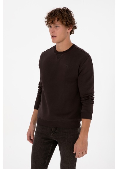 U.S. Polo Assn. Erkek Comfort Fit Bisiklet Yaka Şardonlu Kahverengi Basic Sweatshirt 50313757-VR084