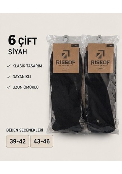 Rise Of Socks Pamuklu Çorap Siyah Renk 6 Lı 43-46 Beden