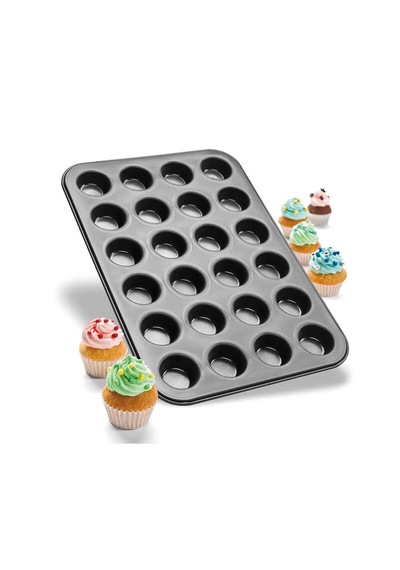 24 Gözlü Metal - Siyah Düz Muffin - Kek Kalıp 4915 12v