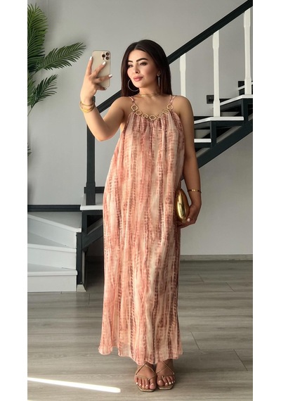 Marka Model Halkalı Batik Elbise Çok Renkli