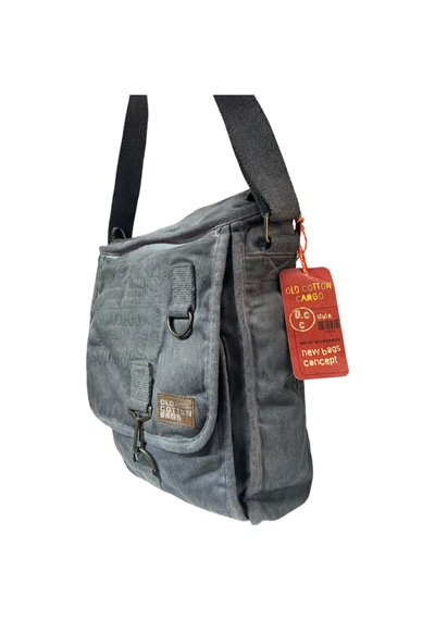 Old Cotton Cargo Vintage Salaş Kaliteli Unisex Taşlanmış Kumaş Okul Gezi Postacı Çantası 27x33cm GRİ