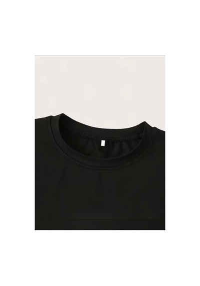 Herkesemoda Nyc Brooklyn Detaylı Basic T-shirt Siyah