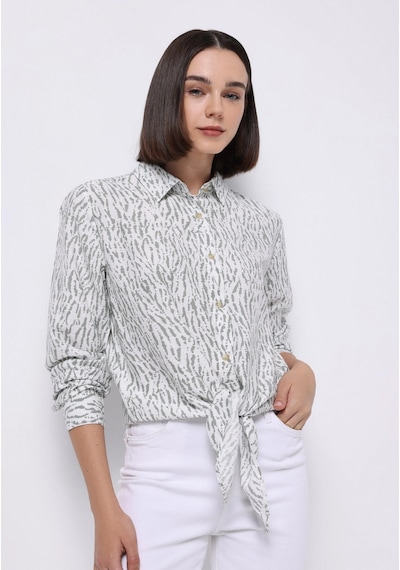 Colin's Colins Regular Fit Shirt Neck Baskılı Kadın Yeşil Uzun Kol Gömlek Cl1075568 Q1.v1 Sag Sage