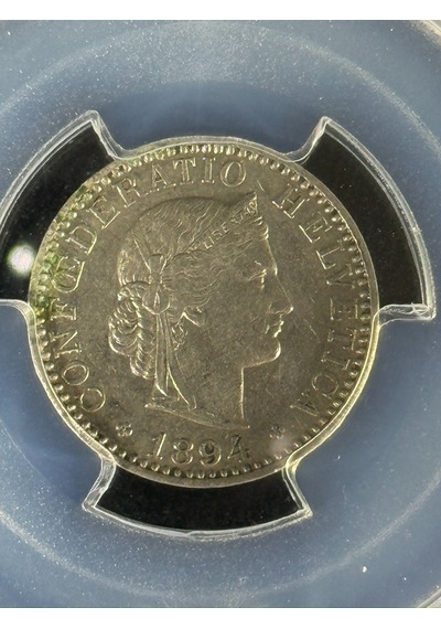 Pcgs Au55 1894 İsviçre 20 Rappen Qr Kodlu Sertifikalı Orijinal Koleksiyon Parası