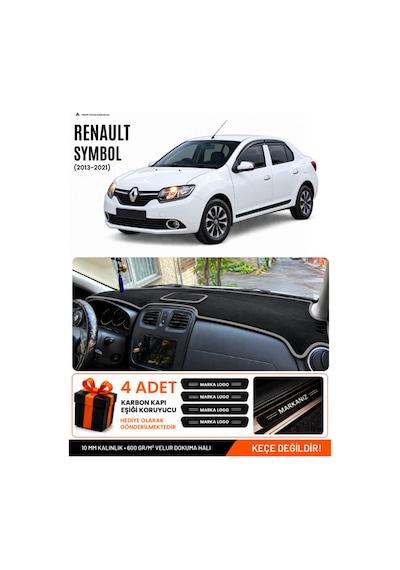 Renault Symbol Üst Kapaklı 2013-2021 Uyumlu Torpido Örtüsü, Torpido Kılıfı - Siyah-gri - Re014