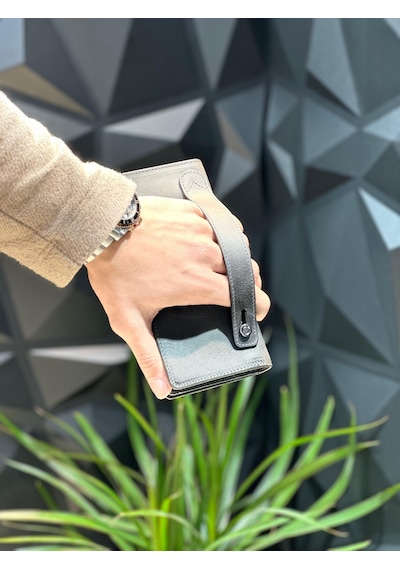 Velse Telefon Bölmeli Unisex Hakiki Deri Telefon Hazneli Uzun Cüzdan Mıknatıslı Ve El Bantlı Cüzdan.macona Antrasit