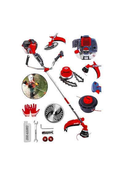 Dragro T6002 Turbo Kırmızı Zincirli 20 Hp Yan Tipi Benzinli Motorlu Ot Çalı Tırpanı Çim Biçme Makinesi Tırpan