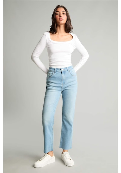 Defacto Crop Flare Fıt Yüksek Bel Bilek Boy Jean Yıkama Efektli Mavi Pantolon G2217ax26aunm28 Mavi-nm28
