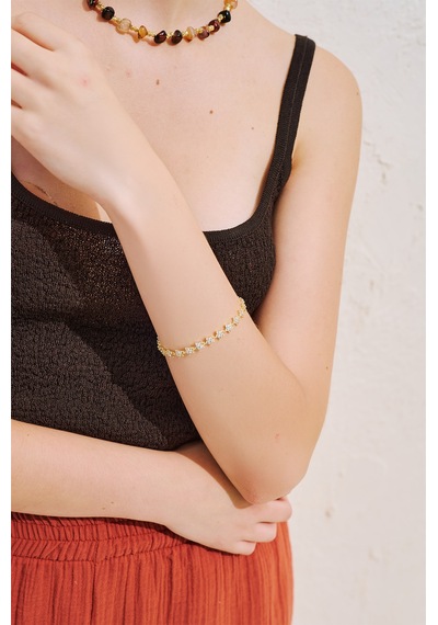 Çiçek Taşlı Bileklik Gold Ss26blk00041-51