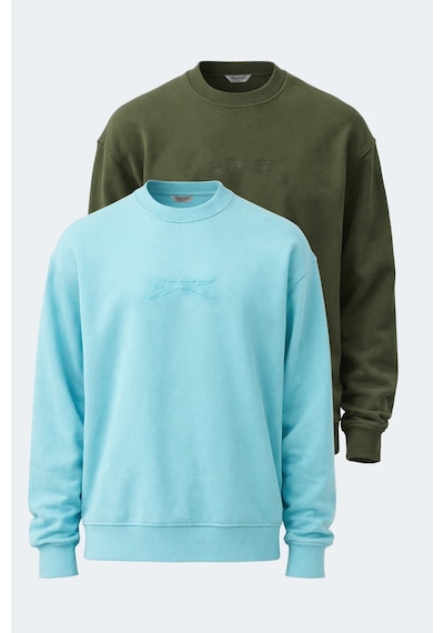 Slazenger Vadık 2li Set Erkek Oversıze Sweatshırt Yeşil - Turkuaz