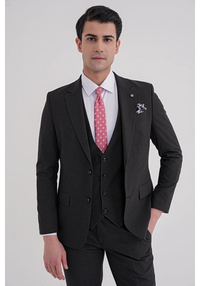 Efor Slim Fit Çift Yırtmaç Ekoseli Esnek Yünlü Yelekli Klasik Siyah Takım Elbise Tk 934 Siyah Efor Slim Fit Çift Yırtmaç Ekoseli Esnek Yünlü Yelekli Klasik Siyah Takım Elbise Tk 934 Siyah