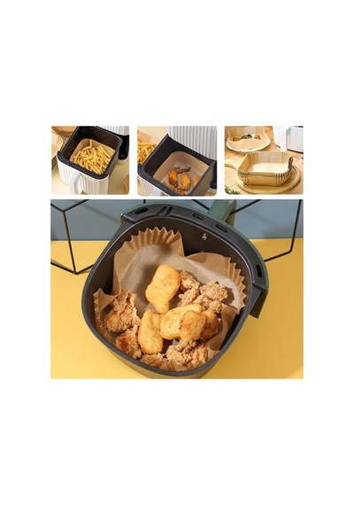 50 Adet Air Fryer Pişirme Kağıdı Tek Kullanımlık Yağ Geçirmez Yapışmaz Kare Tabak Model Pvc Bx40