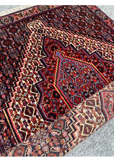 El Dokuma İran Halısı 73x103 Bordo Mavi Kök Boya Halı Bordo