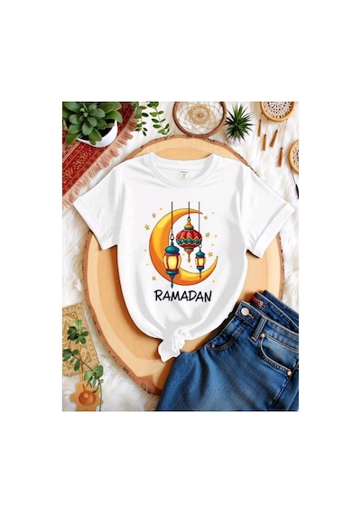 Stil X Ramazan Bayramı Baskılı Kız Çocuk Tshirt, %100 Pamuklu Kumaş Beyaz-3