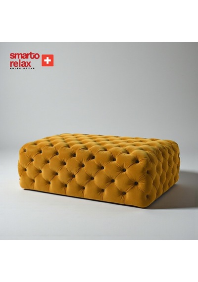 Smarto Relax Swiss Style Kapitone Puf, Kadife Polyester, 110x45x40 Cm, Ayaksız Sarı