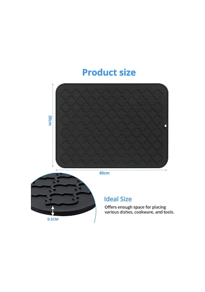 Silikon Bulaşık Kurutma Matı, Kaymaz Ve Kolay Temizlenebilir Silikon Mat, Isıya Dayanıklı, Bulaşıklar Ve Tezgah Üstü İçin, Buzdolabı Çekmece Astarı Gri 40x30cm Açık Gri - Çok Renkli