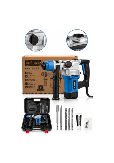 Heilber BA0115386 Profesyonel 1500W 6.5J Sds Plus Kırıcı Delici Hilti Matkap Uç Setli Ve Taşıma Çantalı
