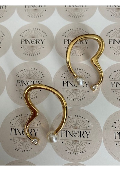 Pinery Jewels Tek Taşlı Top İncili Paslanmaz Çelik Kadın Küpe Çifti Altın