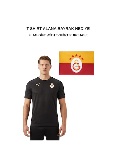Gsstore Galatasaray Lisanslı Sıfır Yaka Siyah A Takım Antrenman T-shirt Bayrak Hediyelik Kutu Siyah