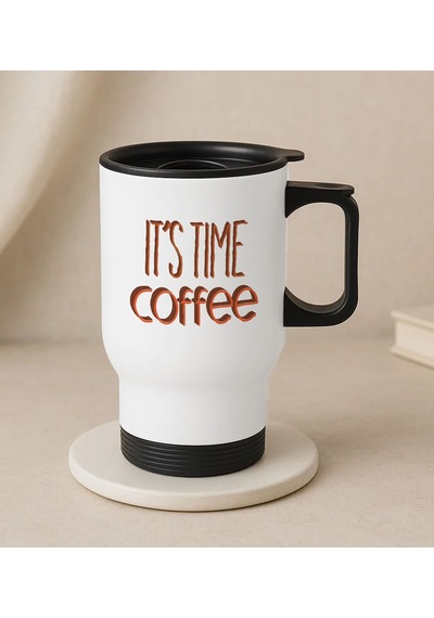 Bk Gift Coffee Tasarımlı Kulplu Beyaz Çelik Bardak Termos Mug 450ml-1, Sevgiliye Hediye, Arkadaşa Hediye, Eşe Hediye
