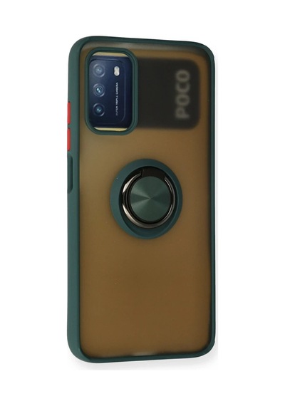 Xiaomi Redmi 9t Kılıf Montreal Yüzüklü Silikon Kapak - Yeşil Çok Renkli