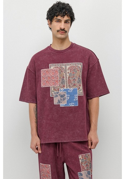 Oversize Baskılı Eşofman Takım Bordo