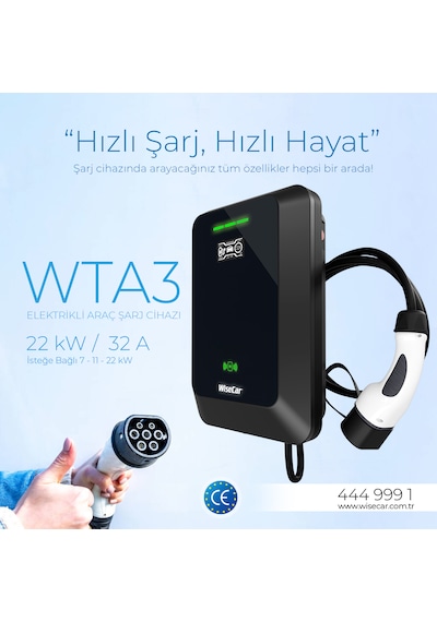 Wisecar Wta - Yapay Zeka Destekli Akıllı Elektrikli Araç Şarj Cihazı 22 Kw Mobil Uygulama & Wisecar Aı 22 Kw