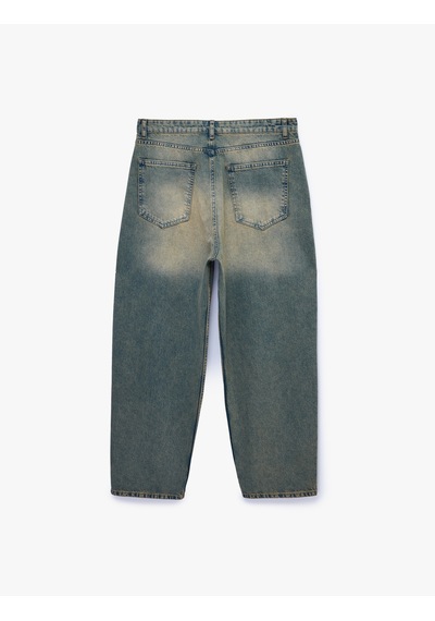 Koton Pamuklu Cepli Oversize Normal Bel Bol Skater Jean Pantolon Petrol 6sam40369nd