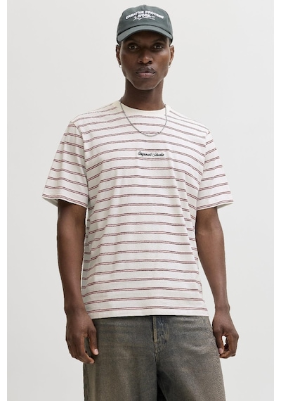 Jack & Jones Jornorrebro Çizgili Erkek Tişört Bisiklet Yaka Kısa Kollu Krem