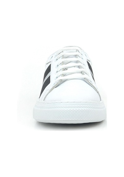 Hakiki Deri Beyaz Siyah Desenli Kadın Sneaker Ayakkabı Beyaz