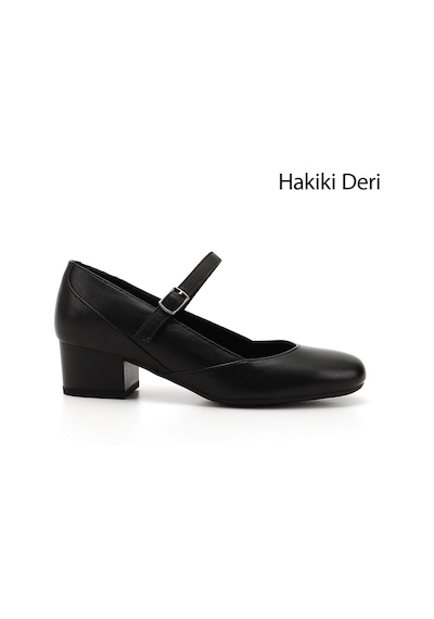 Gönderi(R) Gönderi R Siyah Kısa Kalın Topuklu Mary Jane Hakiki Deri Ayakkabı Siyah