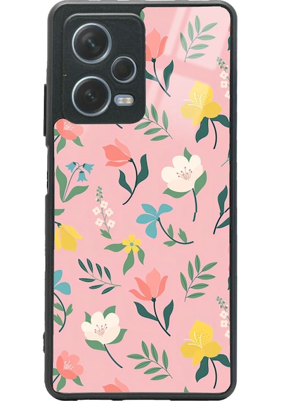 Xiaomi Redmi Note 12 Pro 5g Pinky Flowers Tasarımlı Glossy Telefon Kılıfı Siyah