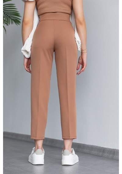 Neşeli Butik Kadın Camel Tokalı Ofis Pantolon Qns038