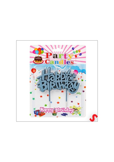 Happy Birthday Doğum Günü Pasta Mumu, 11 Cm - Çelik Mavisi