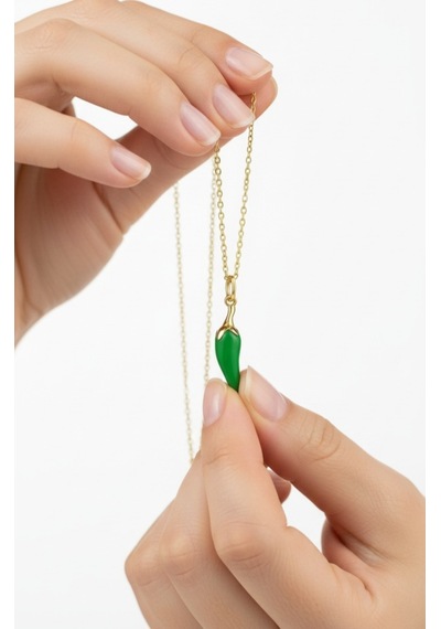 Çekirdekjewelry 925 Ayar Gümüş Yeşil Biber Kolye Yeşil