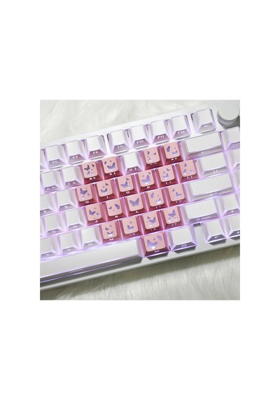 Leaven Kelebek Desenli Kare Tasarım Keycap Tuş Takımı Pbt - Rgb Uyumlu Işık Geçirgen - Pembe