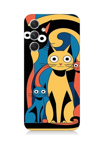 Samsung Galaxy A24 Uyumlu Şaşkın Renkli Kediler Desenli Silikon Kılıf Çok Renkli