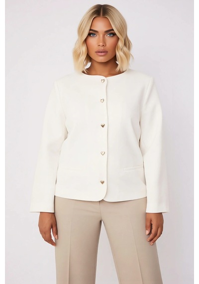 Benerly Kadın Bisiklet Yaka Düz Desen Standart Kol Ceket %91 Polyester %9 ekru